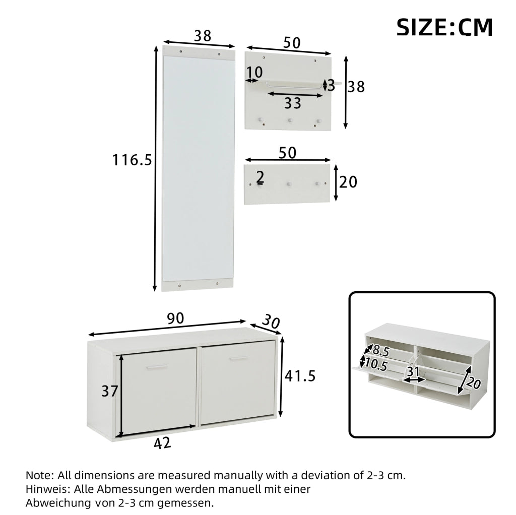 Set guardaroba da ingresso 4 pezzi bianco con specchio