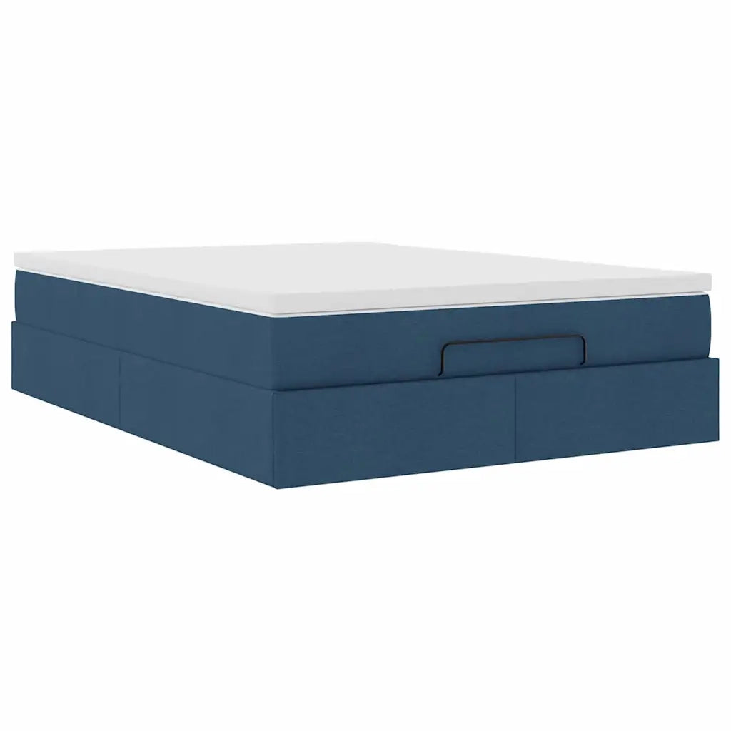 Struttura Letto Pouf con Materasso Blu 140x190 cm in Tessuto 3311112