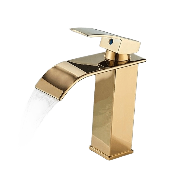 ROSA | Rubinetto da bagno a cascata Premium oro lucido  per lavabo in acciaio inox per catering | Miscelatore lavabo quadrato con rubinetto di design