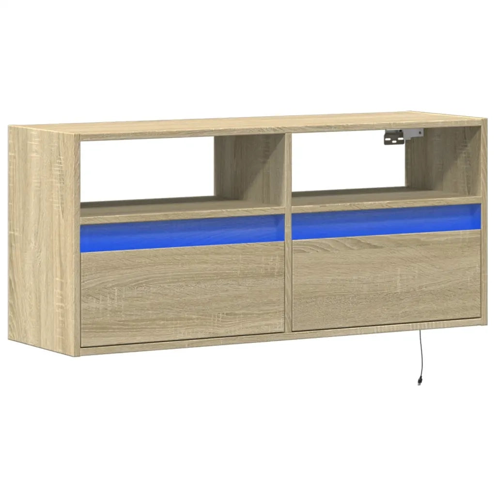 Mobile TV a Parete con Luci LED Rovere Sonoma 100x31x45 cm 852336