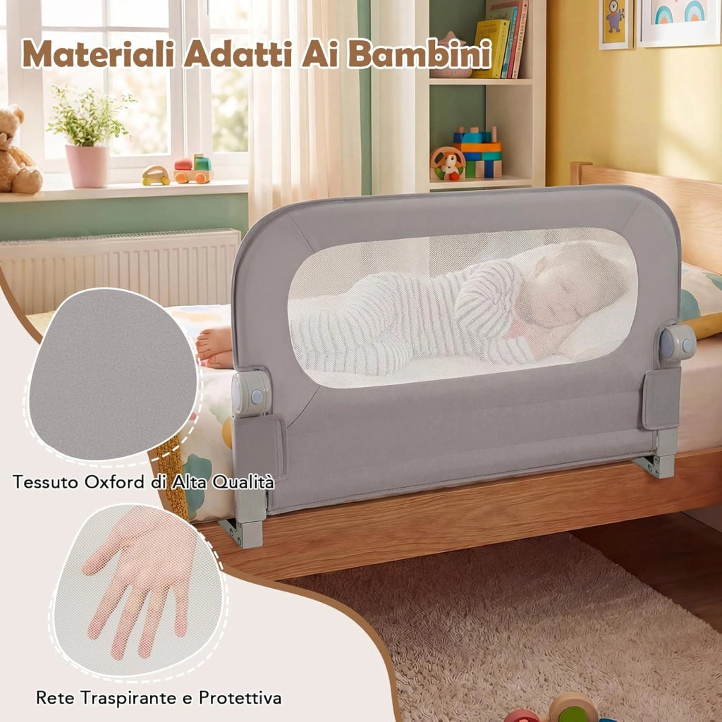 Sponda Letto per Bambini 80/120/150/180 cm, Barriera di Sicurezza per Neonati, Altezza Regolabile a 3 Livelli, Barriera Letto Pieghevole, con Cinghia di Sicurezza (80 cm,Grigio)