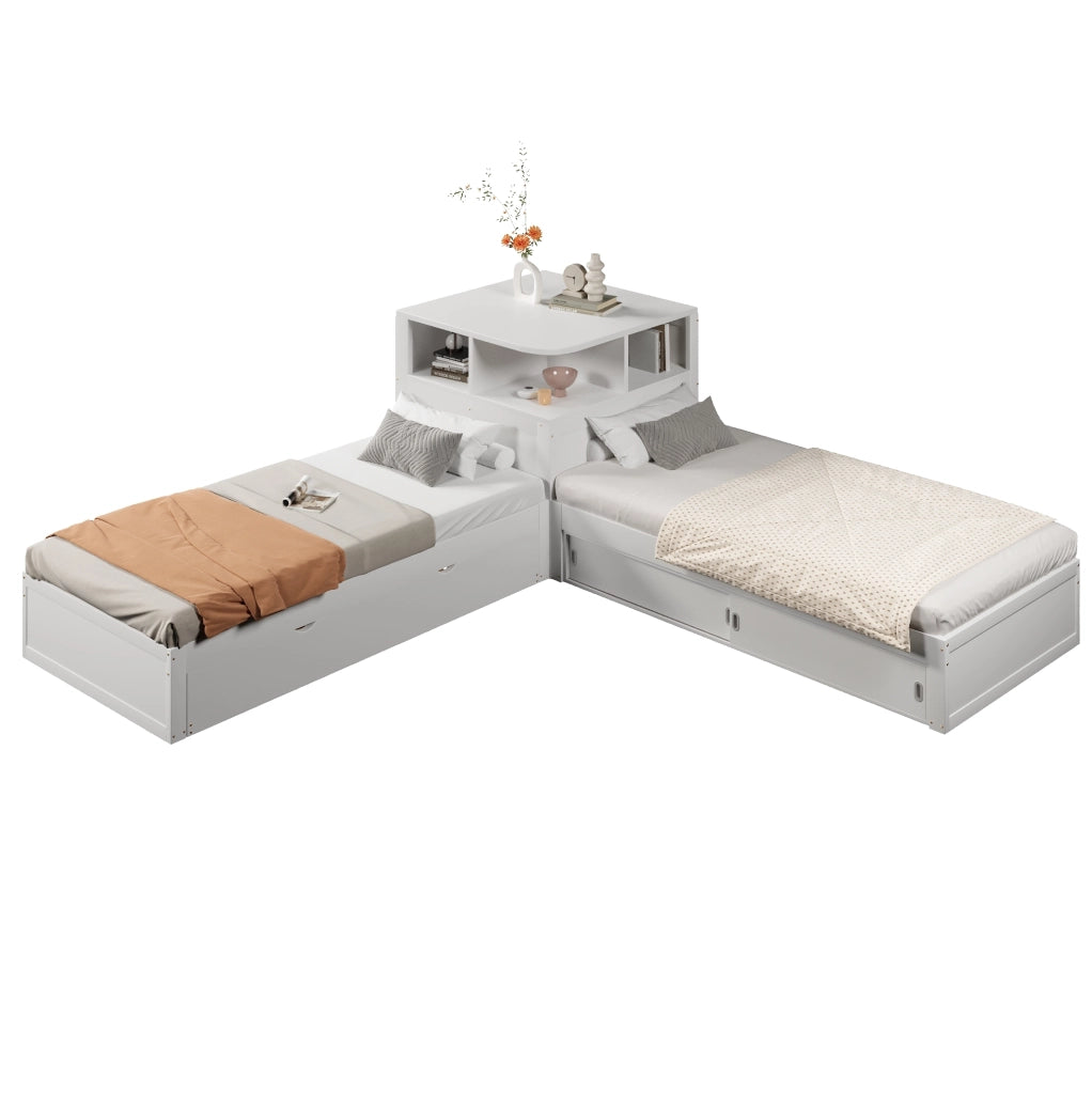 Letto singolo 90x200 cm con letto estraibile; spazio contenitore e luce notturna; bianco