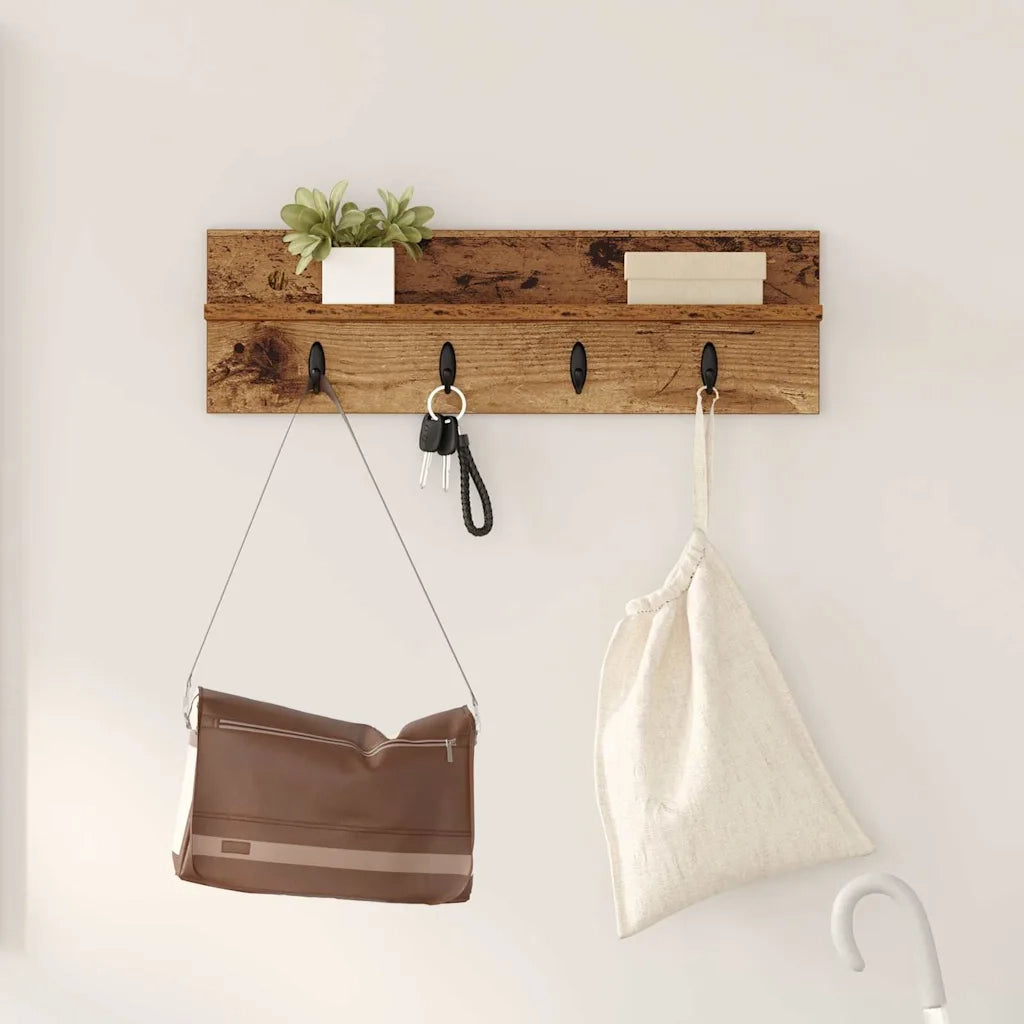 vidaXL Appendiabiti a muro Legno vecchio 60 x 10.5 x 18 cm