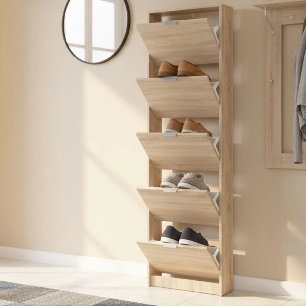 Mobile Portascarpe Capriolo, Scarpiera un Ripiano, 58x18x191.5h cm Marrone Rovere Chiaro
