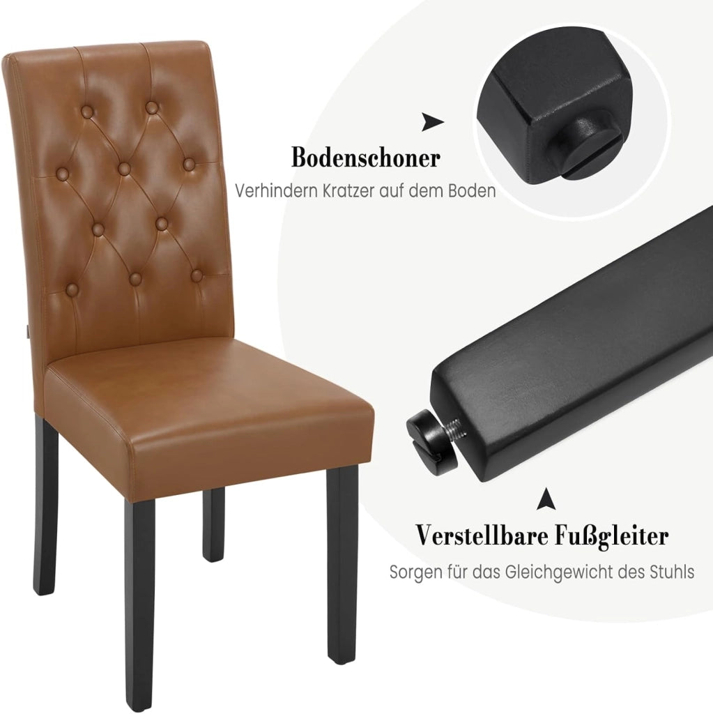 Sedia Sala da Pranzo da 2 Pezzi, Sedie da Cucina con Schienale Alto, Sedia Imbottita per Camera da Letto, Soggiorno, Gambe in Legno e Sedile in Similpelle, Marrone, EZS20br-2