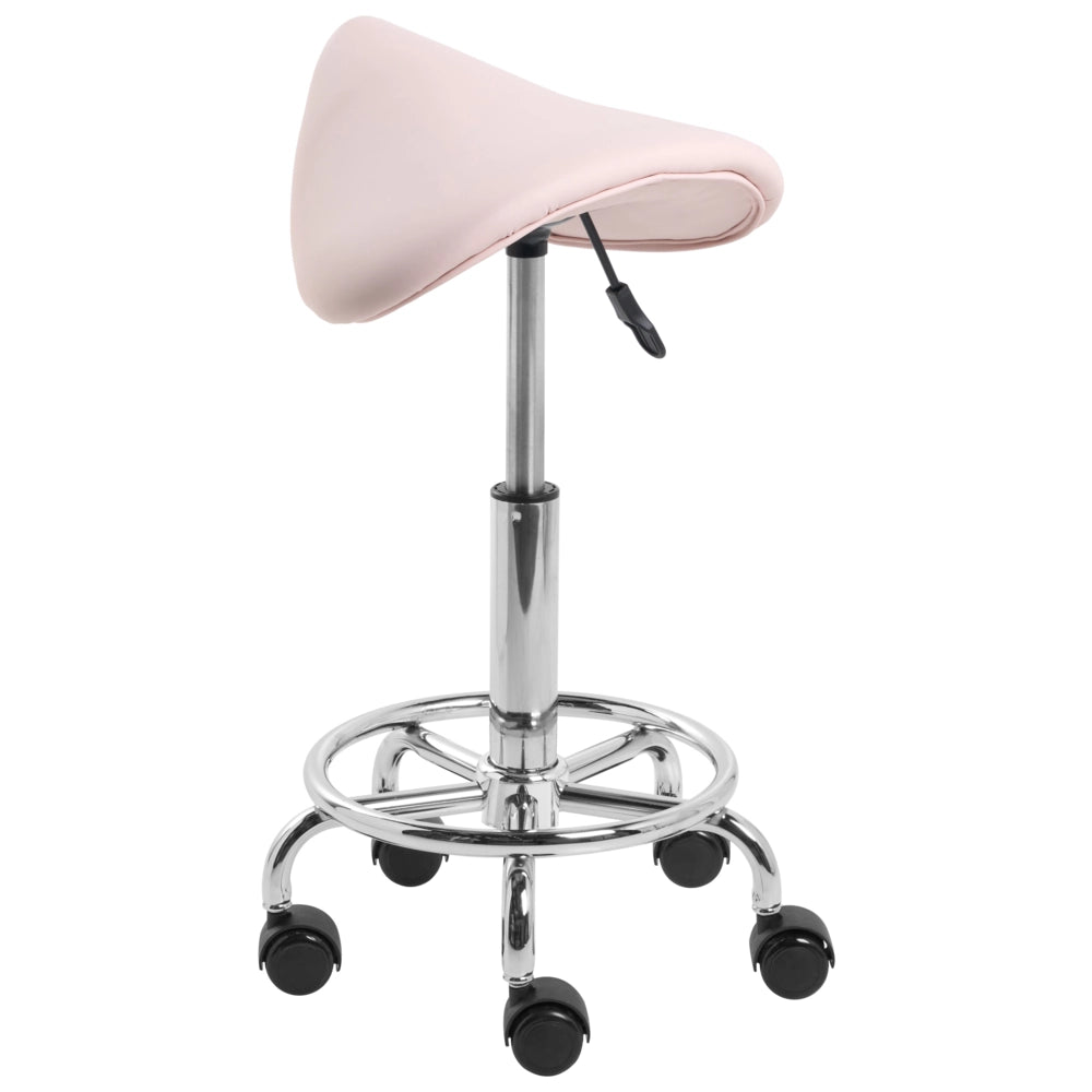 Sgabello da ufficio rosa pastello in ecopelle con struttura in metallo imbottito girevole regolabile in altezza arredamento per ufficio