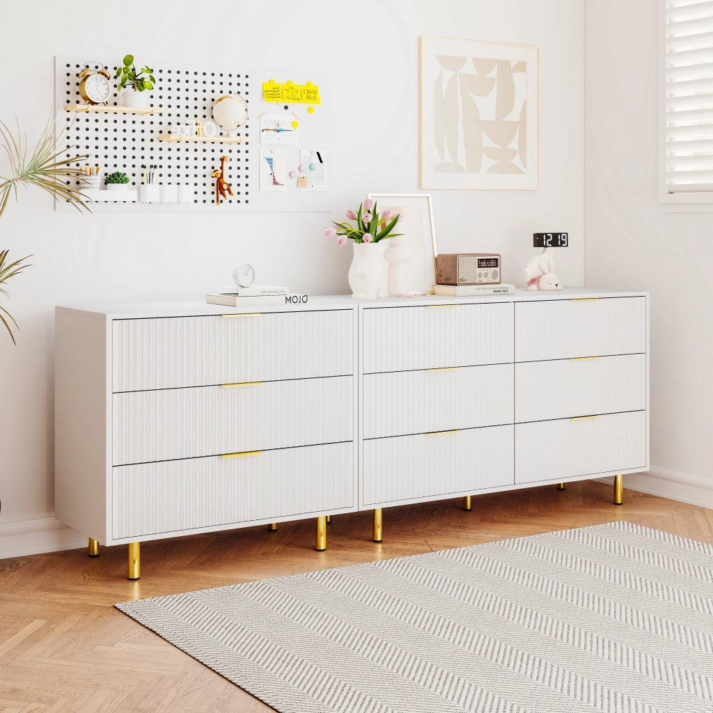 Cassettiera modulare con 9 cassetti - per soggiorno - in MDF - bianca - 200×40×72 cm