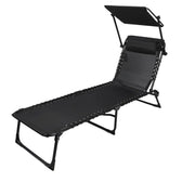 Set di 2 lettini con tavolino-portaombrelli e cuscino – 187x56x85 cm – Metallo nero – Tela nera