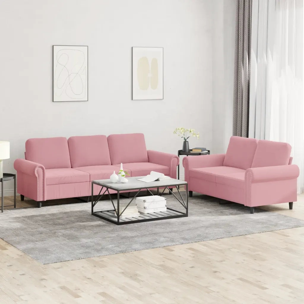 vidaXL Set di Divani 2 pz con Cuscini rosa in Velluto