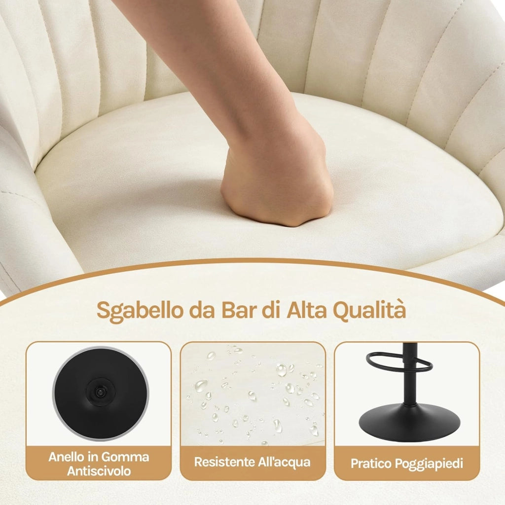 Sgabello da Cucina, Sgabello da Bar Girevole Altezza Regolabile con Schienale e Poggiapiedi, PU Vintage, Beige
