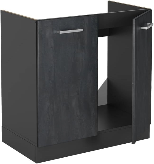 Mobile lavello cucina R-Line, Calcestruzzo nero, 80 cm PT Rovere, per la libera combinazione all'interno di sistemi cucina modulari
