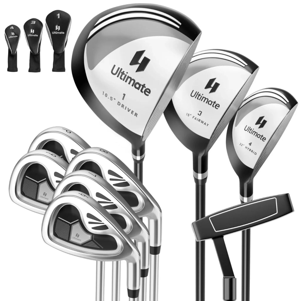 Set di 9 mazze da golf per destrimani: Driver 111,5 cm Hybrid 103 cm design ergonomico grigio 20_0011463