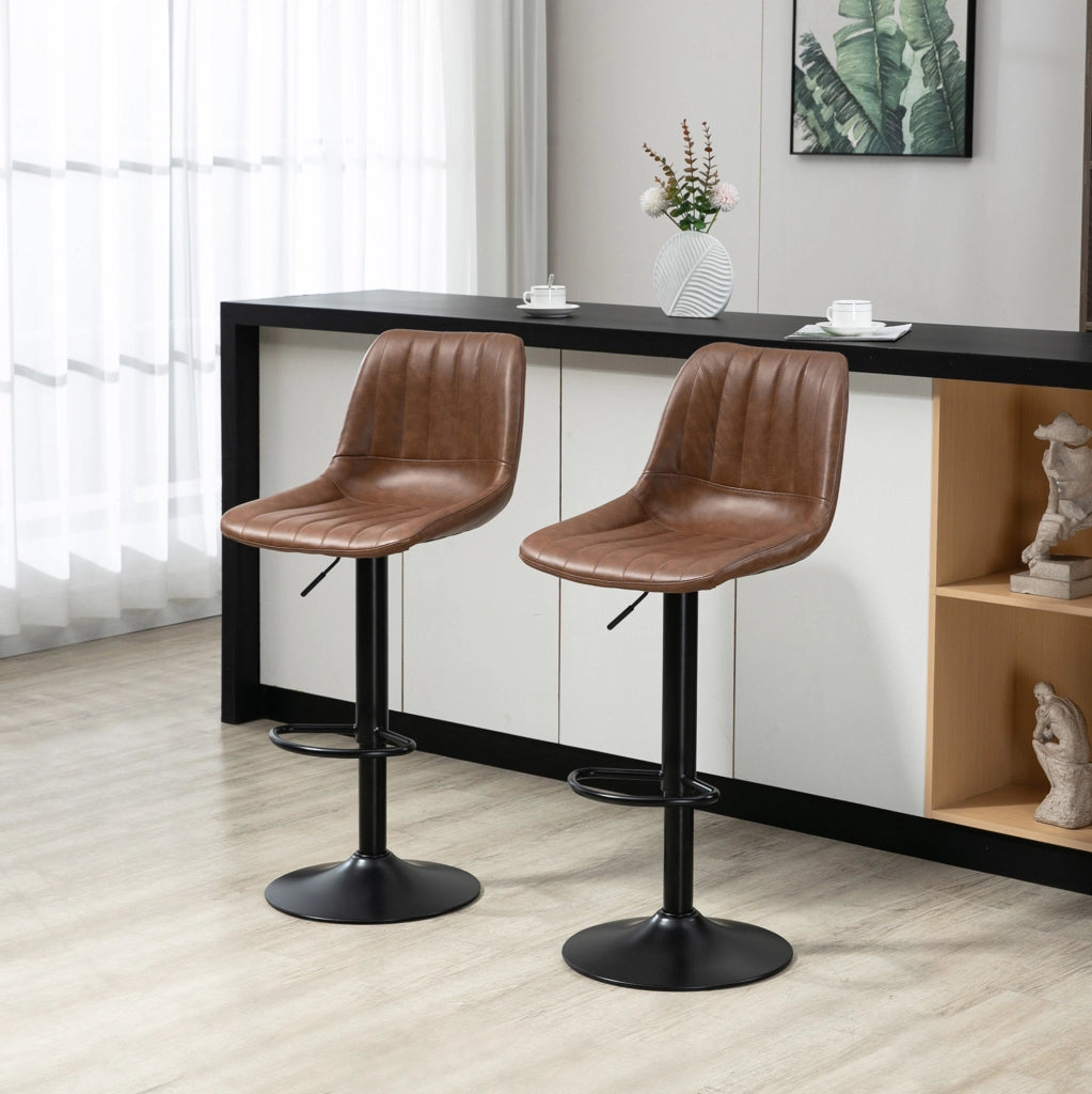 Set di 2 sgabelli da bar 43x49.5x91-111 cm girevoli e regolabili in altezza; acciaio; marrone