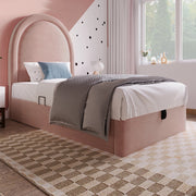 Letto imbottito singolo 90x190 cm con contenitore; velluto rosa