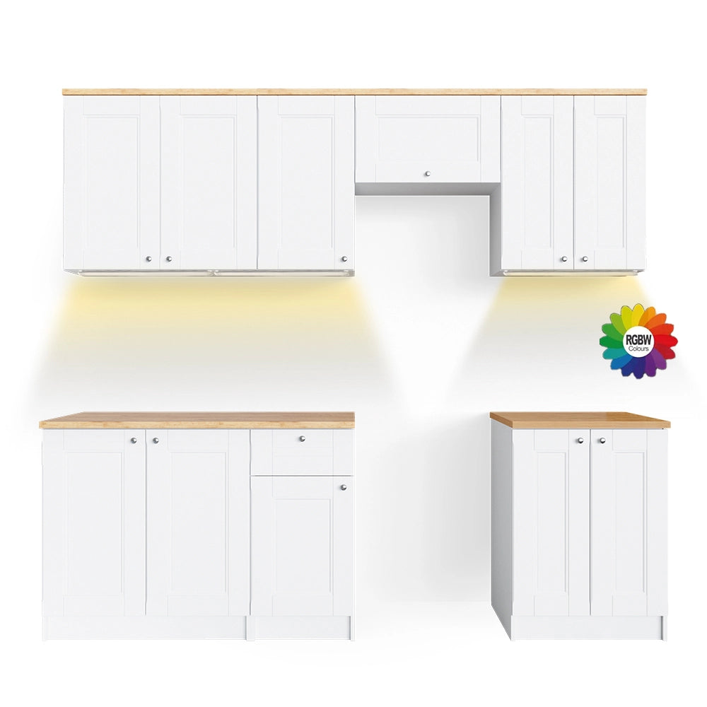 Vicco Cucina componibile Bianco 240 cm , PL Goldkraft con striscia LED