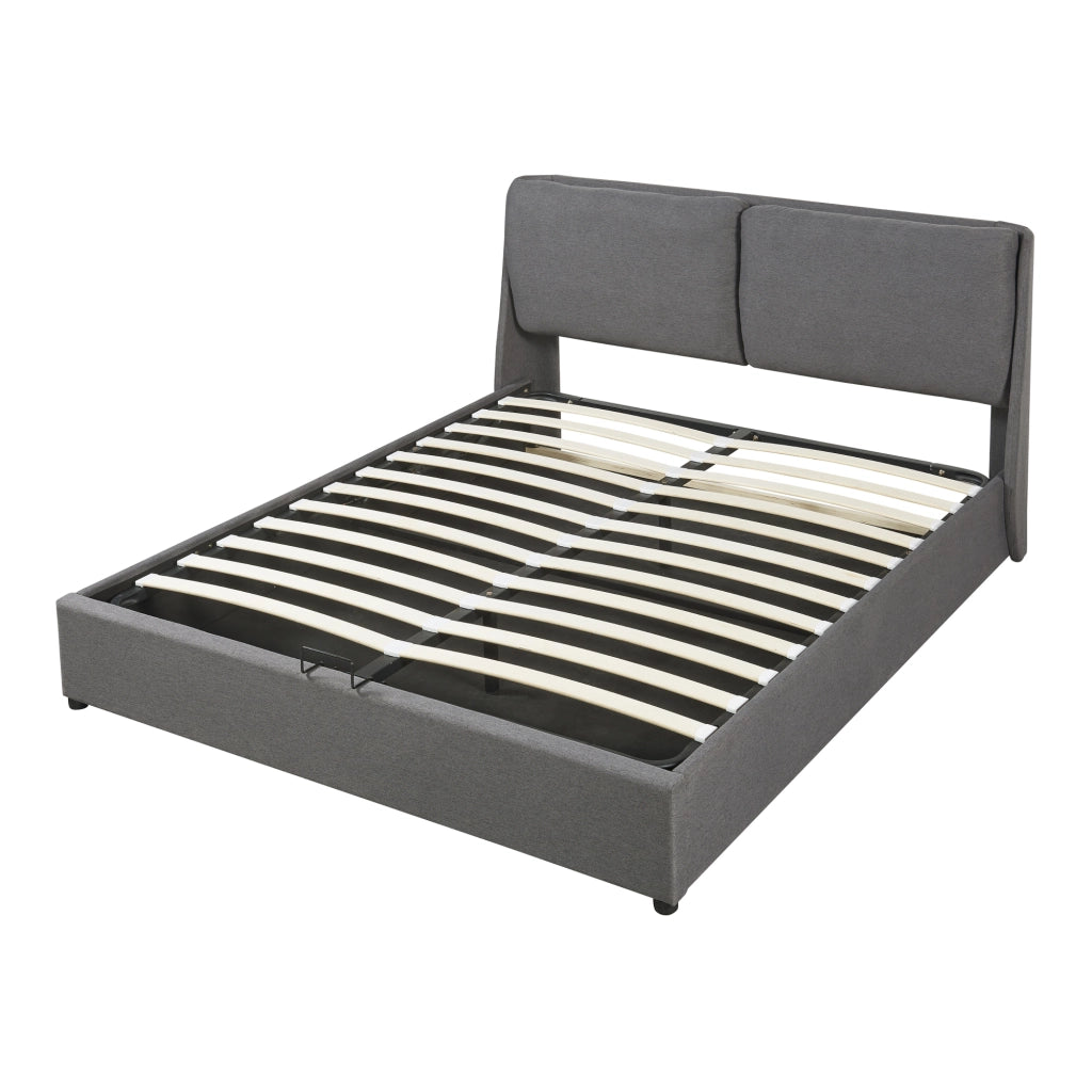 Struttura Letto Francese Lunner 140 x 200 cm con Contenitore e Testiera Imbottita - Grigio Scuro [en.casa]