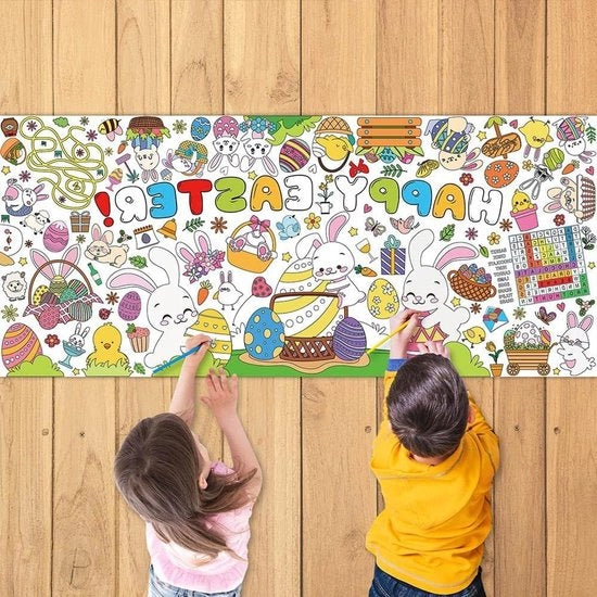 Scheda da pittura gigante per Pasqua "Buona Pasqua" - dimensioni 762x1829 cm - decorazioni per bambini per Pasqua a casa - grande tovaglia da tavolo da pittura.