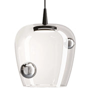 Zafferano Lampada a sospensione Bilia LED 8W 2700K Vetro Borosilicato Soffiato, finitura Nero e Argento, design a campana moderno, diametro 27 cm