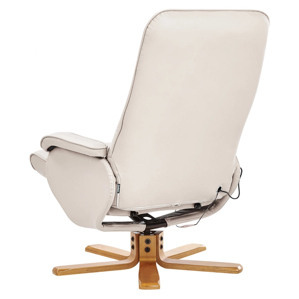 Poltrona reclinabile in similpelle beige chiaro con poggiapiedi, girevole, regolabile, massaggiante e riscaldante con sgabello