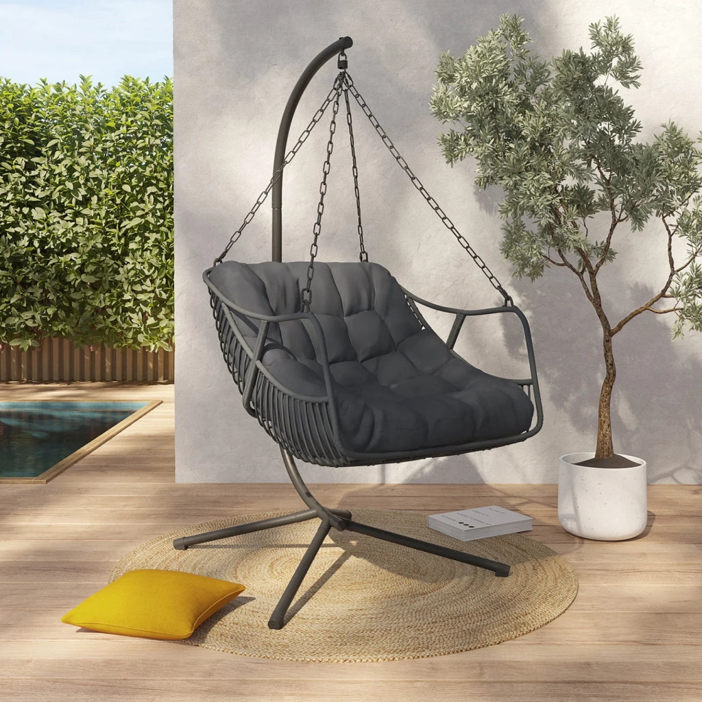 IDMarket - LOA reclinabile in rattan grigio traforato con cuscino grigio