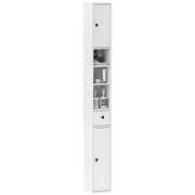 Colonna Bagno Salvaspazio 20x20x178 cm con Armadietti Ripiani Aperti e Cassetto in Legno Bianco
