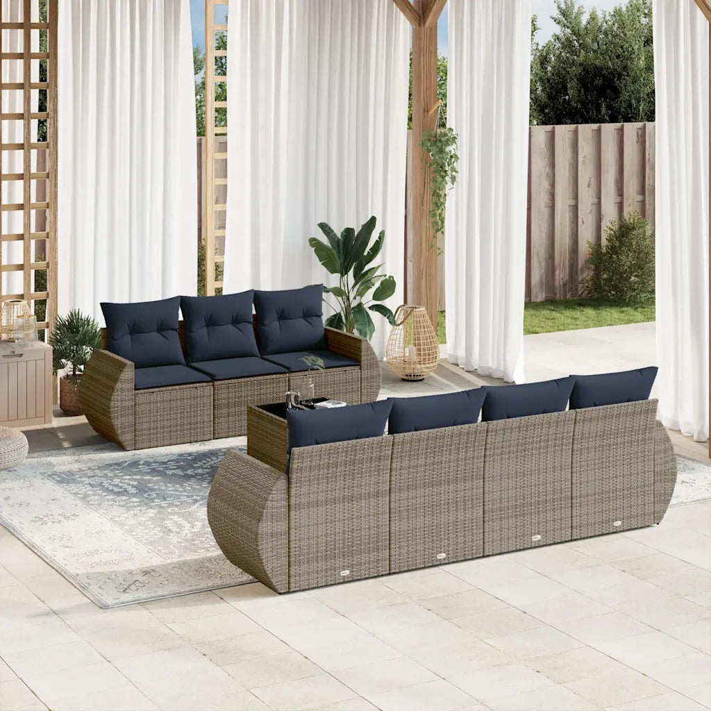 Set Divani da Giardino 8 pz con Cuscini Grigio in Polyrattan 3221130