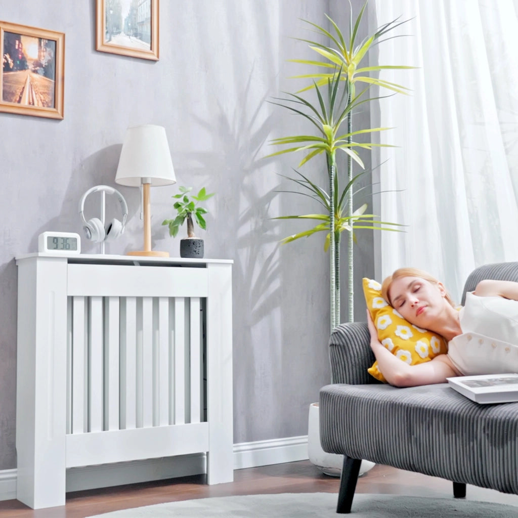 Copriradiatore in legno con griglia a doghe verticale ¨C zephmum ¨C Bianco 78x19x81 cm