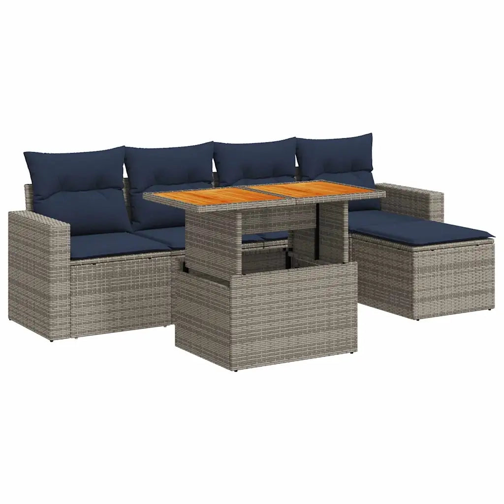 Set Divano da Giardino 6 pz con Cuscini Grigio in Polyrattan 3327029