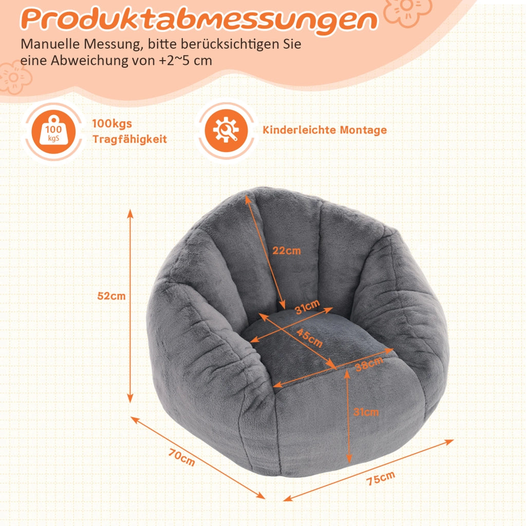 Pouf in peluche con forma ergonomica e facile manutenzione per bambini per gioco lettura e relax in poliestere grigio