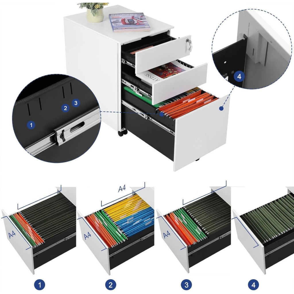 Cassettiera per documenti OFC60WT in acciaio bianco con ruote