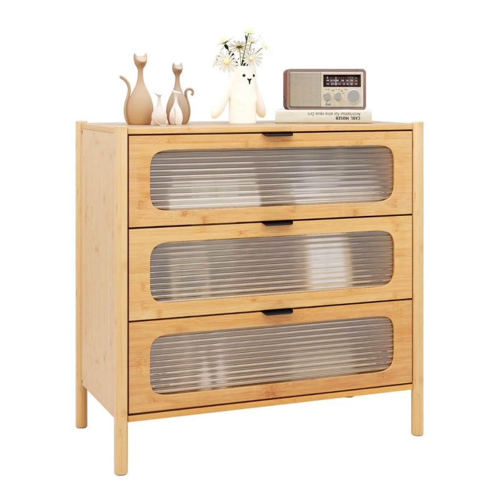 Cassettiera a 3 cassetti 80 x 40 x 78,5 cm elegante contenitore con serratura di sicurezza antiribaltamento stile moderno bambù naturale 20_0011556