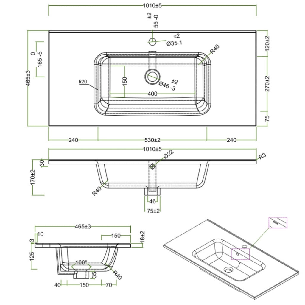 Lavabo ad incasso in ceramica bianco lucido per mobili bagno *** misure 101x46 cm, confezione 1