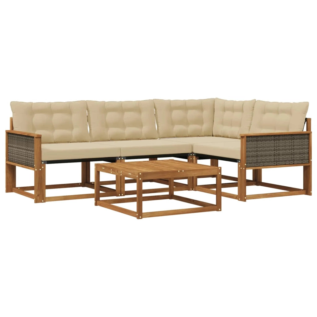 Set di divani da esterno con cuscino 5 pcs Naturale e Beige