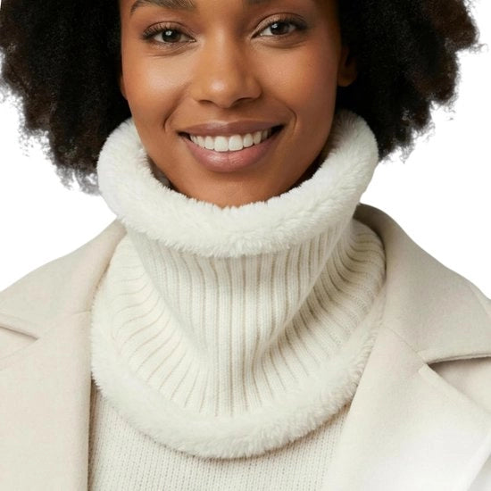 Sciarpa Donna - Look a Coste - Bordo a Punti - Cappuccio a Finta Volpe - Accessorio Invernale Comodo - Unico Modello - 100% Poliacrilato - Sciarpa