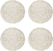 Tavoli placemats metallici a rilievo, 4 pezzi, decorativi con vinile gelato e antiscivolo, PVC isolanti, oro, 38cm