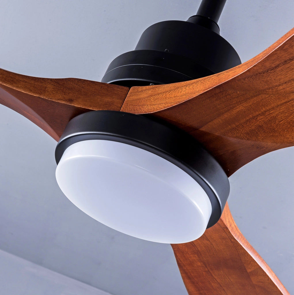 Ventilatore da soffitto con luce, motore DC reversibile, telecomando, nero e noce scuro
