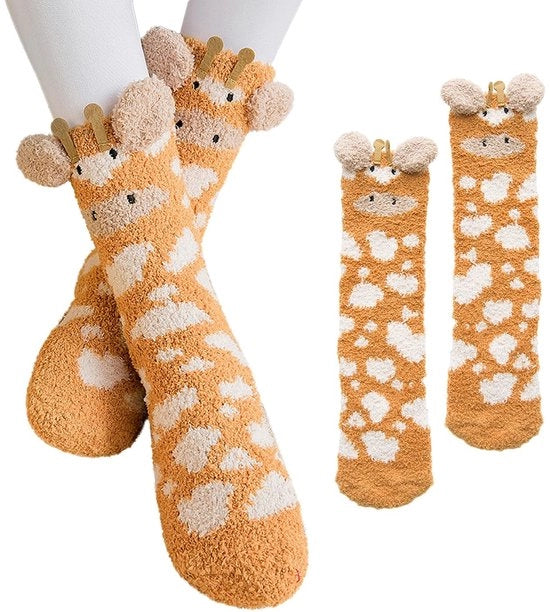Sokke Heren Antislip Motivo Giraffa - Piuma - Caldo - Comodo Nylon - Calze da Camera Antiscivolo