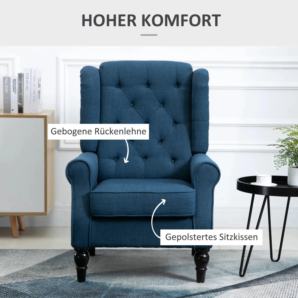 POLTRONA con schienale alto e bottoni 74 x 86 x 102 cm Poliestere Blu