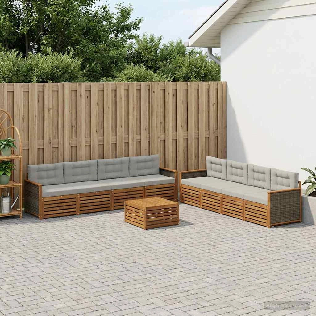 Set di divani da esterno 9 pz Naturale e Grigio Chiaro 3383169