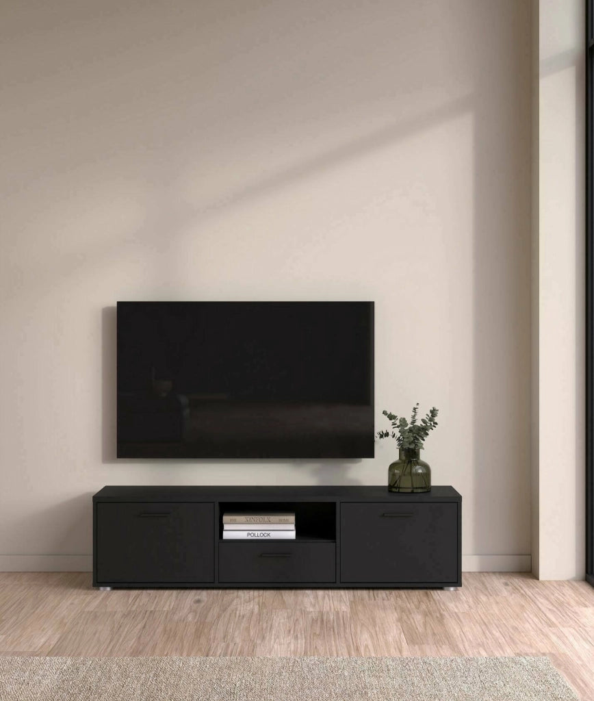 Mobile porta TV Charo, Credenza da soggiorno, Armadio basso per TV, Base parete attrezzata, 147x40 h38 cm, Nero