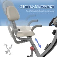 Cyclette Pieghevole 2 in 1, Resistenza Magnetica Regolabile 8 Livelli, Bici da Fitness con Sensore di Frequenza Cardiaca, Elastici per Braccia, Schermo LCD, Volano 2.5kg, Grigio