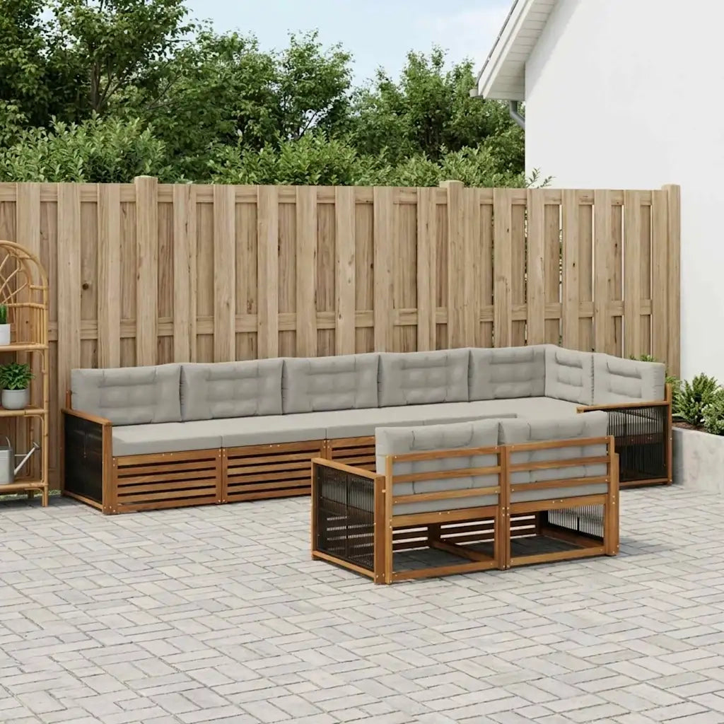Set di divani da esterno 8 pcs Naturale e Grigio Chiaro