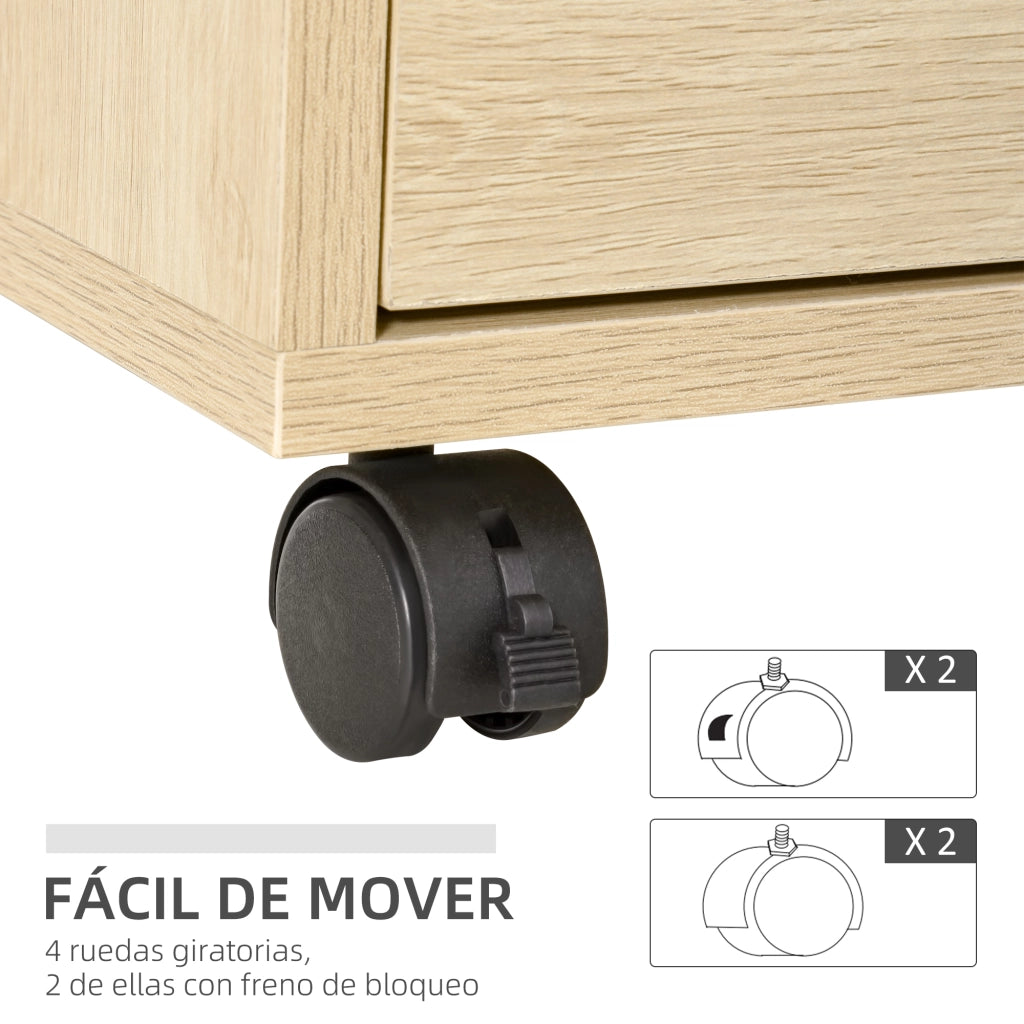 Cassettiera per Ufficio con 4 Cassetti e Ruote ¨C Zephmum ¨C Legno Naturale 46x40x65 cm