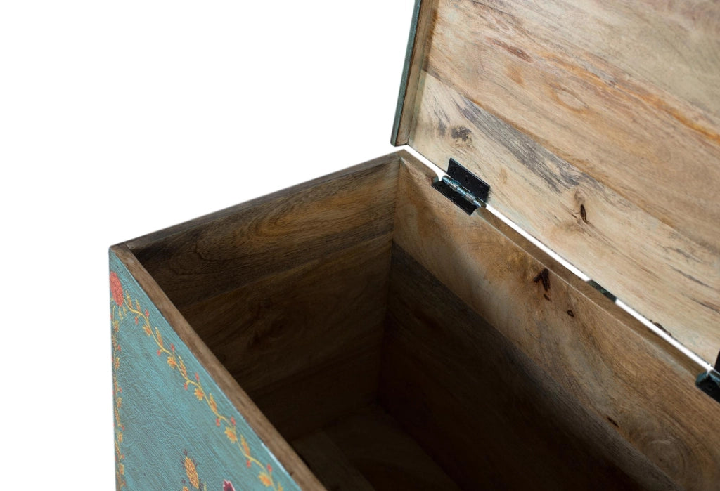 Baule in legno di mango con dettagli dipinti a mano