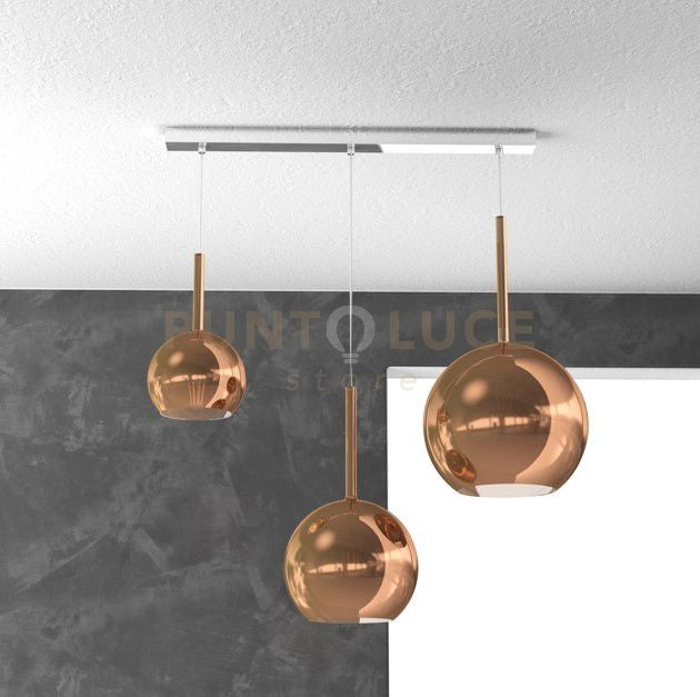 SOSP. CROMO RETTANGOLARE 3 LUCI VETRI (1 X GRANDE+ 1 X MEDIO+ 1 X PICCOLO)TUTTI RAME 1155CR-S3 RMIX-RA