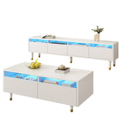 Mobile TV a 4 Ante e Tavolino con 2 Cassetti; LED; MDF; Bianco