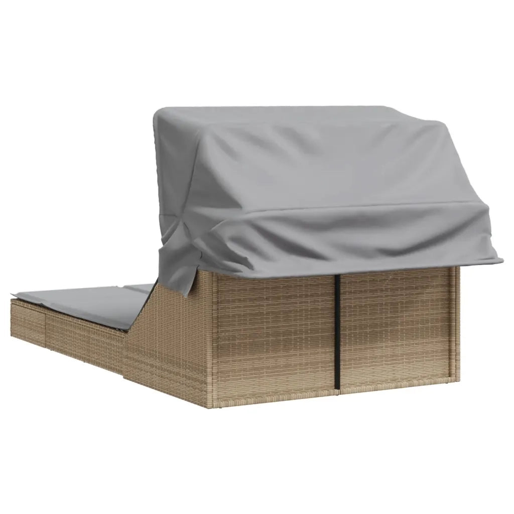 Sdraio da giardino | Lettino Doppio con Baldacchino e Cuscini Beige in Polyrattan