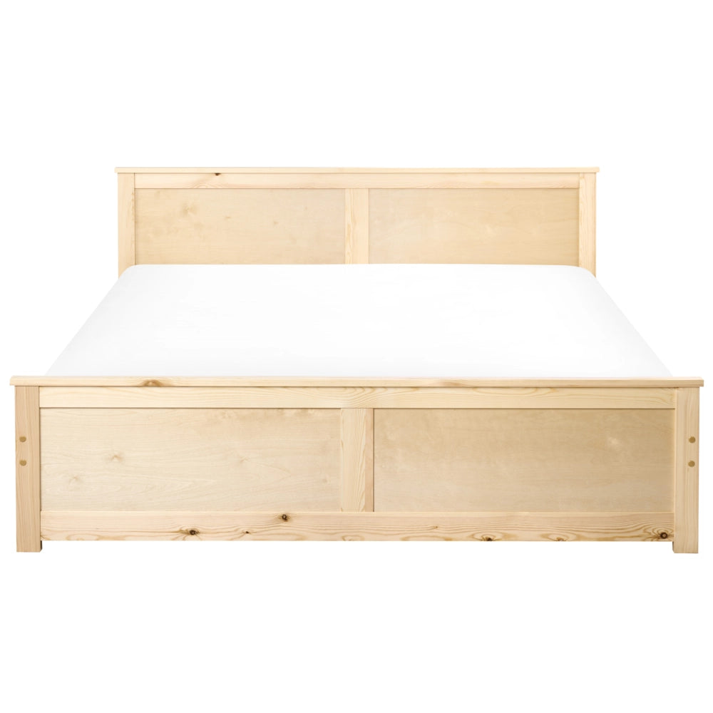 Letto matrimoniale in legno naturale marrone chiaro 160 x 200 cm con testiera in stile scandinavo