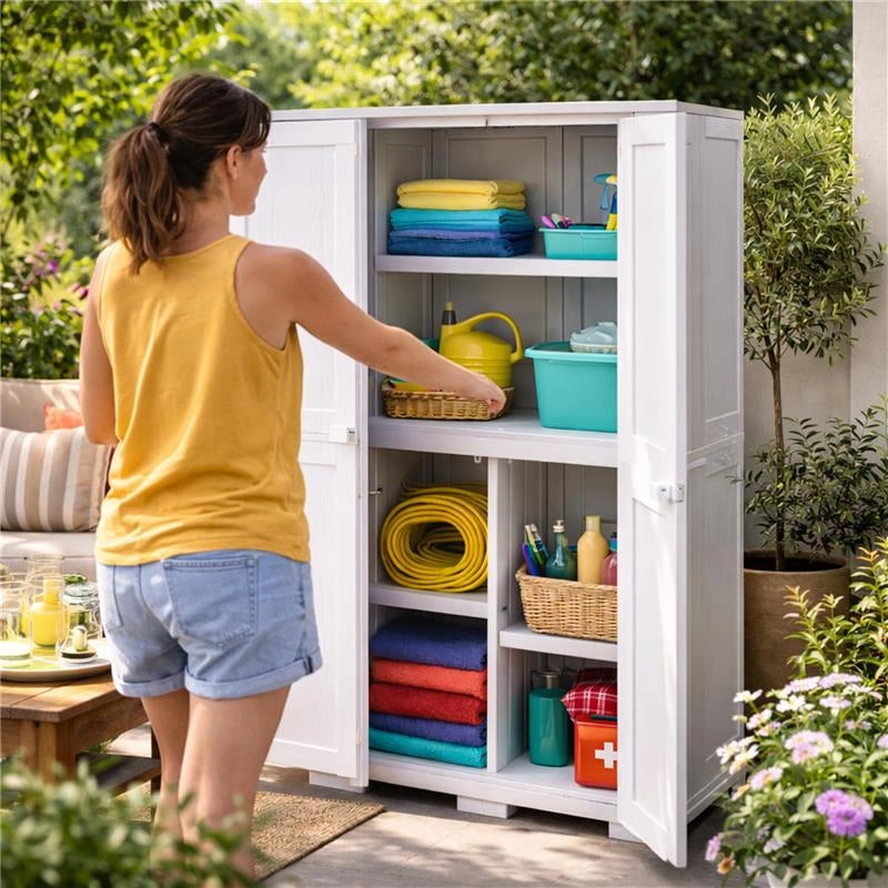 MA MAISON ARMADIO MULTIUSO IN PLASTICA 79X43X164 CM – ARMADIO CONTENITORE 2 ANTE CON 5 VANI INTERNI PER ORGANIZZAZIONE CASA