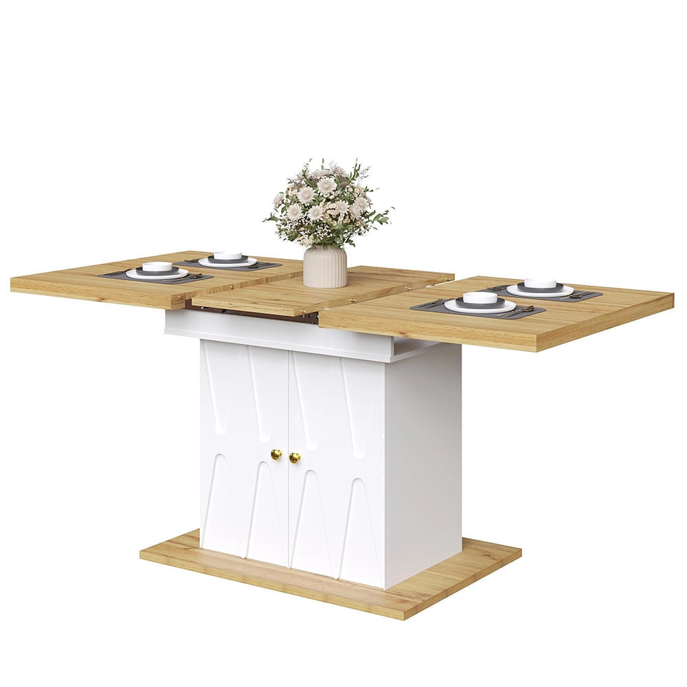 Tavolo da pranzo con motivo a rilievo - Xylo - 110(140)x70x76,5 cm - Placcato in legno